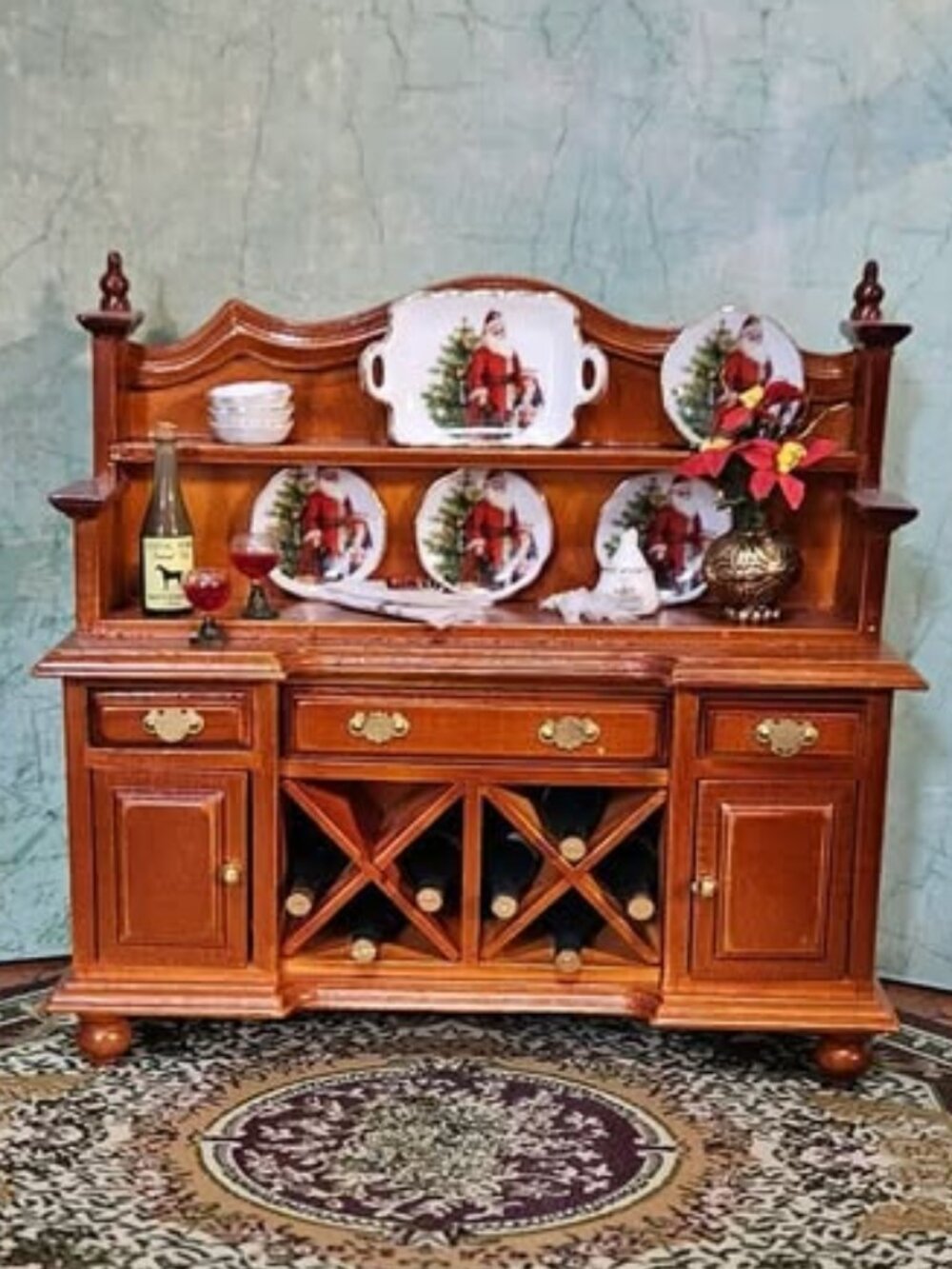 Dollhouse Mini Christmas Cabinet by Reutter with China and Accessories